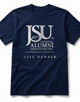 Officially licensed Jackson State University Life Member navy blue T-shirt.