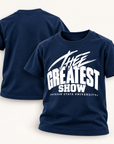 Jackson State Tigers Thee Greatest Show youth navy T-shirt front and back