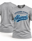 Jackson State Tigers Alumni Script T-Shirt in Athletic Heather Gray, front and back view