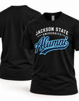 Jackson State Tigers Alumni Script T-Shirt in Black, front and back view