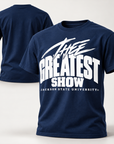 Jackson State Tigers Thee Greatest Show navy T-shirt front and back view