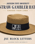 Jackson State JSU Block Letters natural straw gambler hat with navy band