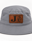 Jackson State Tigers gray outdoor bucket hat with walnut and black leatherette JSU patch