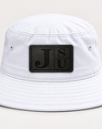 Jackson State Tigers white outdoor bucket hat with tonal black leatherette JSU patch