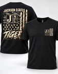 Jackson State Tigers Salute to Service black short sleeve T-shirt front and back