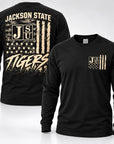 Jackson State Tigers Salute to Service black long sleeve T-shirt front and back