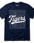 Officially Licensed Jackson State Tigers Stacked Script Unisex T-Shirt in Navy Blue