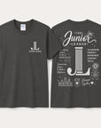 Black t-shirt with Junior League logo and text on a white background