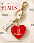 Junior League enamel bag charm showing nearly 2-inch red heart, glossy enamel and gold-tone hardware