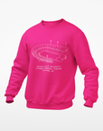 Pink crewneck sweatshirt with large stadium graphic on front