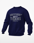 Navy unisex crewneck sweatshirt with Tigers Alumni chest graphic