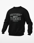 Black unisex crewneck sweatshirt with Jackson State Tigers Alumni chest graphic