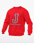 Red unisex crewneck sweatshirt with a centered J logo graphic