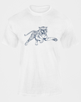 White short-sleeve T-shirt with leaping tiger graphic on the chest