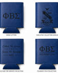 Phi Beta Sigma leatherette can holder design options including shield Greek letters Culture For Service and Founded 1914
