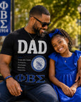 African American Phi Beta Sigma father wearing Sigma Dad definition shirt while spending time with his daughter outdoors