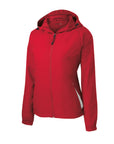 Sport-Tek LST76 women's hooded raglan jacket front view