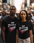 Black crewneck short sleeve T-shirt with 'OUR