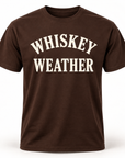 Chocolate Brown Whiskey Weather unisex short sleeve T-shirt with warm cream print