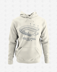 Unisex pullover hoodie in sweet cream heather with large stadium graphic and kangaroo pocket