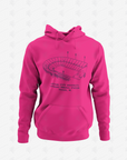Unisex pullover hoodie in pink with large stadium graphic and front kangaroo pocket
