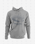 Unisex pullover hoodie in athletic heather gray with stadium graphic and front kangaroo pocket