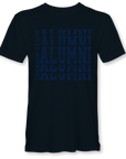 Dark navy crew neck t-shirt with stacked alumni logo print on front