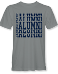 Light gray crew neck t-shirt with stacked alumni logo print on front