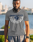 Unisex crew-neck short-sleeve T-shirt with front football logo graphic, gray