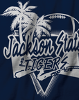 Navy toddler crewneck T-shirt with palm-tree and Tigers graphic front