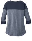 Ladies heather gray and navy 3/4-sleeve raglan baseball tee