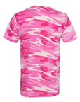 Unisex crew neck camo T-shirt in pink woodland, no visible graphic, back view