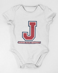 Infant short sleeve bodysuit in white with J logo and Jackson State University print