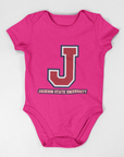 Infant short sleeve bodysuit in pink with J logo and Jackson State University print