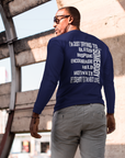 Navy blue unisex short sleeve crew neck T-shirt with white motivational text graphic on back