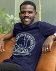 Navy short sleeve crew-neck T-shirt with Jackson State Tigers logo front