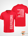 Red unisex short sleeve crew neck T-shirt shown front and back with white motivational text