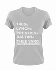 Light gray crewneck T-shirt with white block graphic text