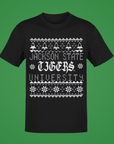 Black short-sleeve crew-neck T-shirt with white festive Jackson State Tigers graphic