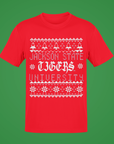 Red short-sleeve crew-neck T-shirt with white festive Jackson State Tigers graphic