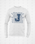 White long-sleeve crew neck T-shirt featuring a front typographic “Jackson Fair” graphic
