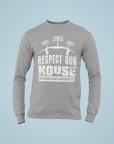 Light gray long-sleeve T-shirt with 'Respect Our House' puff print and Jackson State University