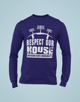 Navy long-sleeve T-shirt with 'Respect Our House' puff print and Jackson State University