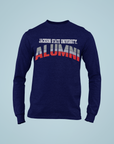 Navy long sleeve crew neck T-shirt with 'Jackson State University' alumni graphic