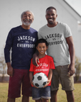 Youth short-sleeve crewneck T-shirt in red with white “Jackson vs Everybody” lettering