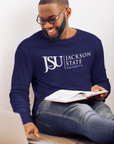Long-sleeve crew neck T-shirt in navy with Jackson State University logo at chest