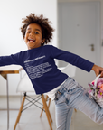 Navy long sleeve youth t-shirt, unisex crew neck, printed logo graphic