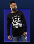 Black long-sleeve T-shirt with 'Respect Our House' puff print and Jackson State University