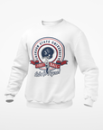White toddler crewneck sweatshirt with Jackson State football logo and “Let’s Go Tigers”