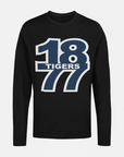 Black long-sleeve crew neck T-shirt with “18 Tigers” front graphic